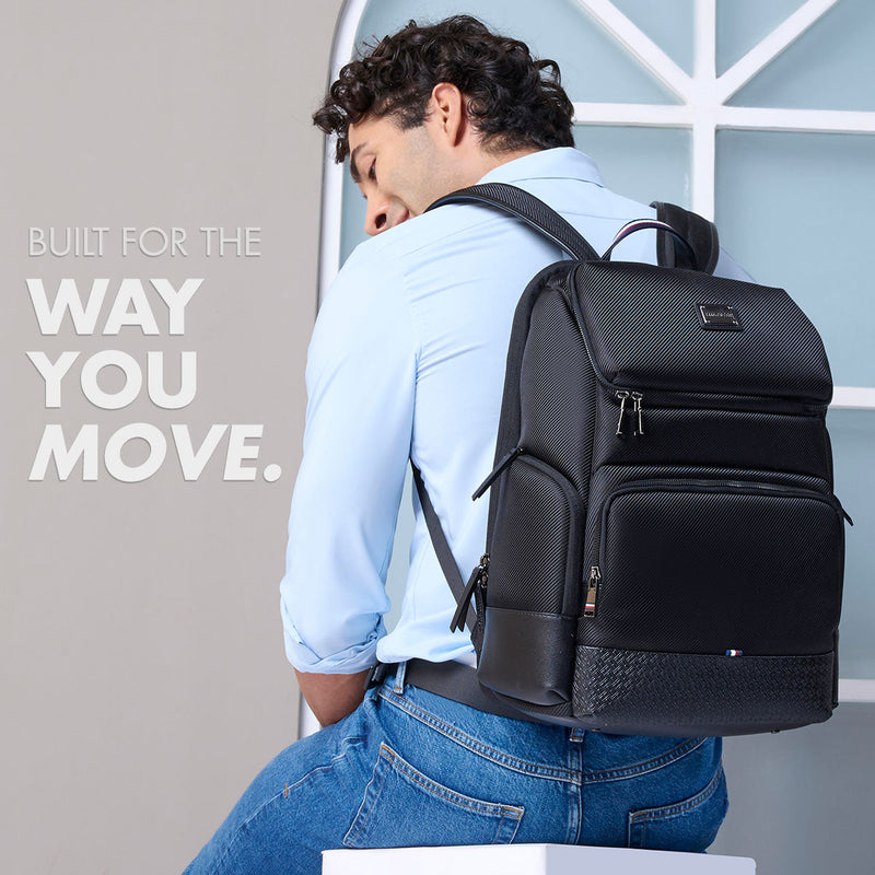Tommy Hilfiger Rover 25L Travel Laptop Backpack in Black - detail view