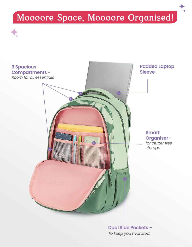 Genie Alba 40L Laptop Backpack With Raincover - Green