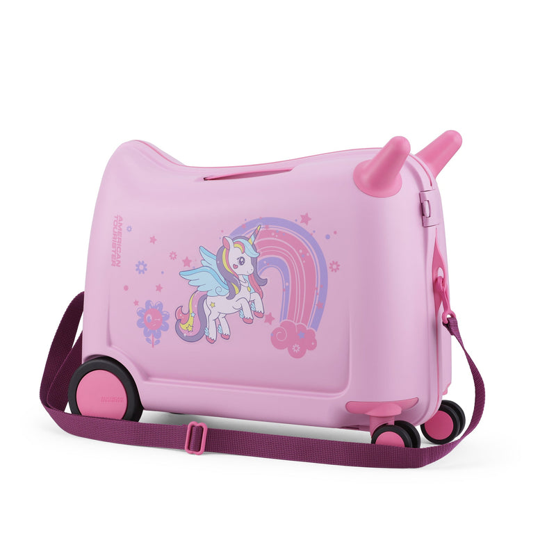 American Tourister Skiddle 39.5cm kids hardside spinner Pink Unicorn — carry strap detail