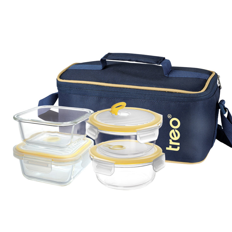 Treo by Milton All Fresh Omni Borosilicate Glass Tiffin 4 Pcs Set — side view