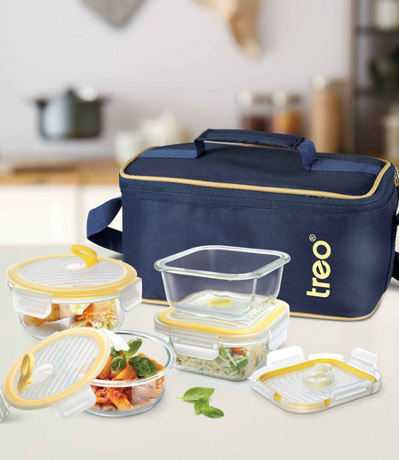 Treo by Milton All Fresh Omni Borosilicate Glass Tiffin 4 Pcs Set