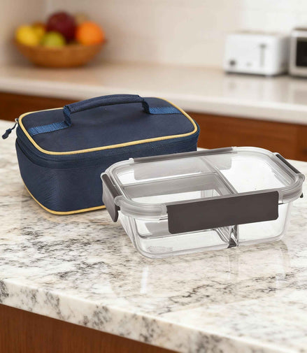 Treo by Milton All Fresh Rectangular 3-Divider Tiffin 1000ml Glass