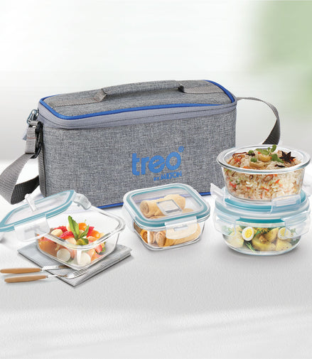 Treo by Milton All Fresh Omni Borosilicate Glass Tiffin 4 Pcs Set