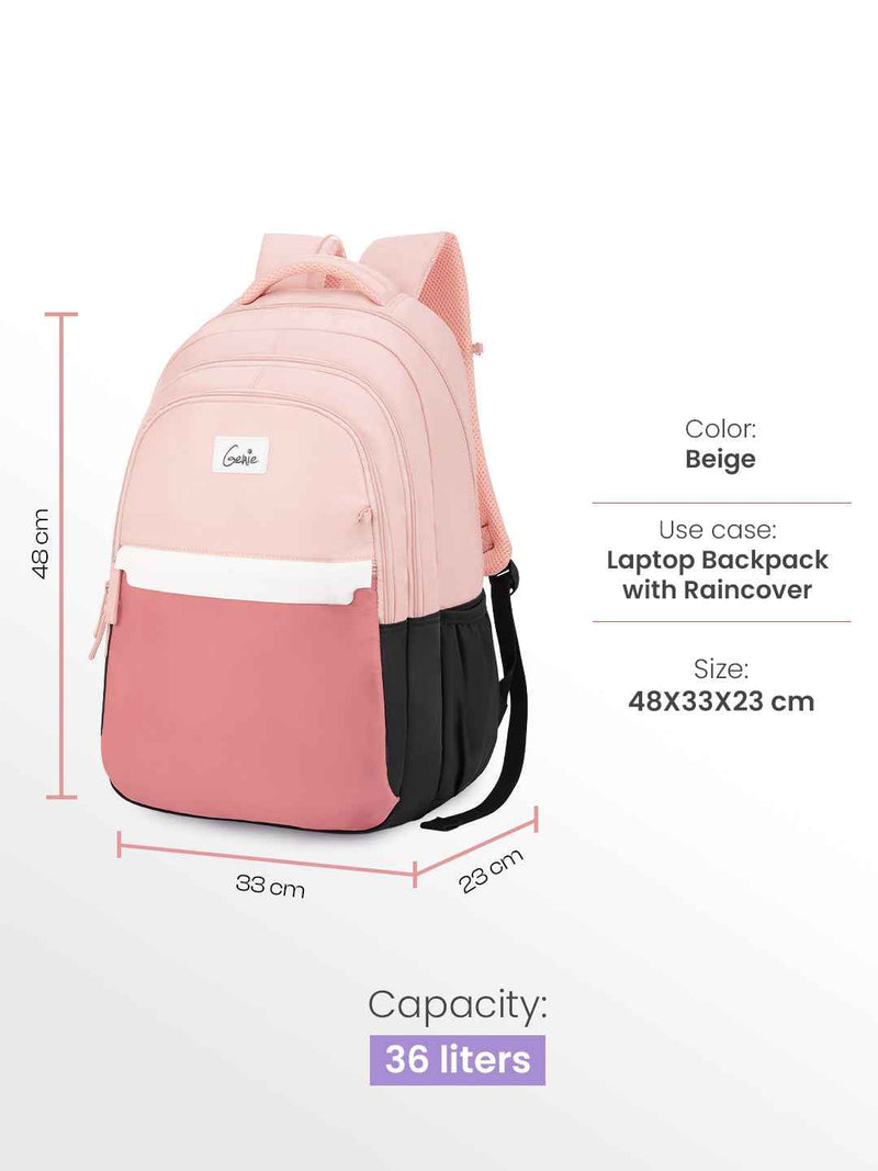Genie Vibecheck 36L Laptop Backpack With Raincover - Beige