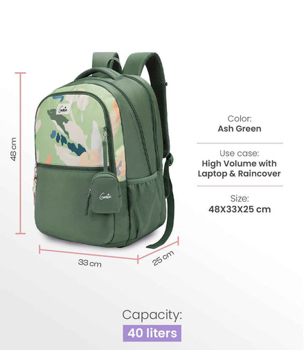Genie Sketch 40L Laptop Backpack With Raincover - Ash Green