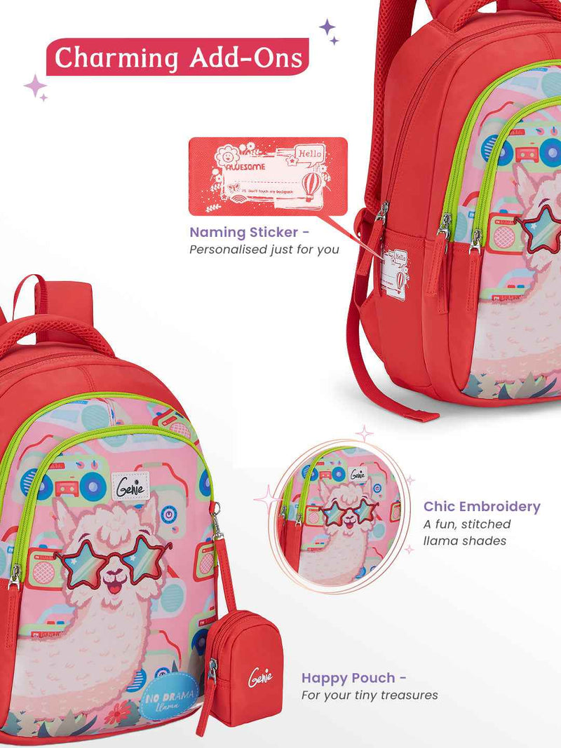 Genie Llama Drama Small Backpack for Kids - Coral