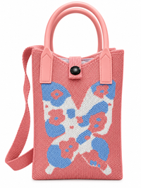 Women's Pink & Blue Knitted Floral Shoulder Bag