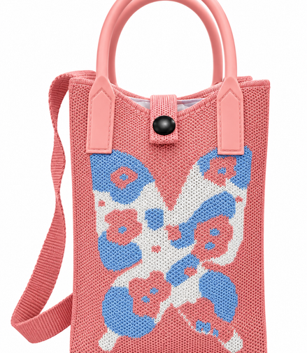 Women's Pink & Blue Knitted Floral Shoulder Bag