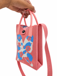 Women's Pink & Blue Knitted Floral Shoulder Bag