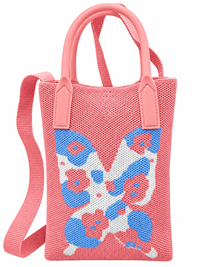 Women's Pink & Blue Knitted Floral Shoulder Bag