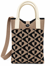 Women's Stylish Knitted Handbag with Shoulder Strap – Beige & Black