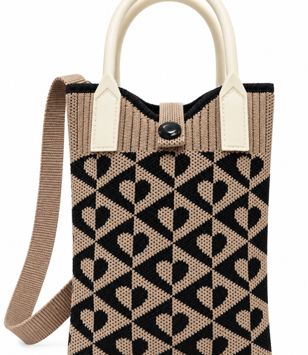 Women's Stylish Knitted Handbag with Shoulder Strap – Beige & Black