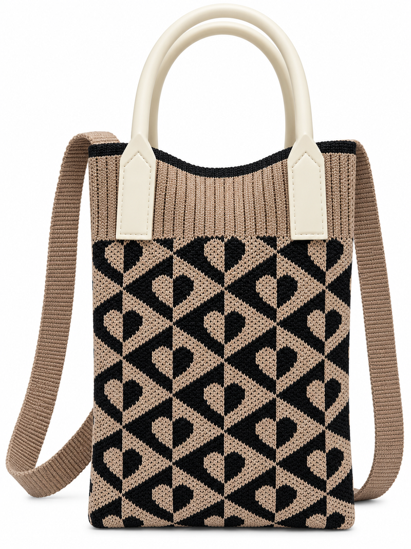 Women's Stylish Knitted Handbag with Shoulder Strap – Beige & Black