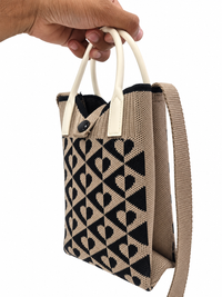 Women's Stylish Knitted Handbag with Shoulder Strap – Beige & Black