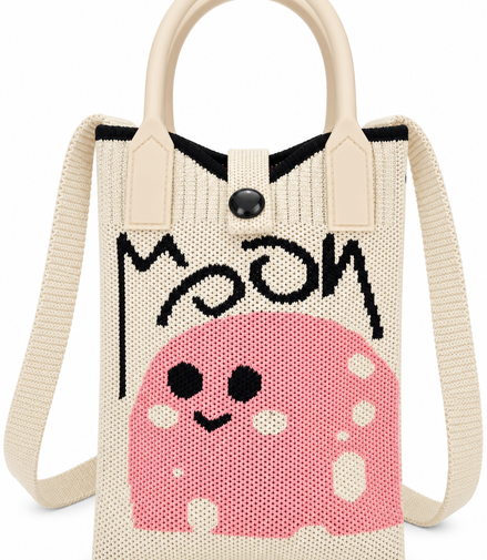 Women’s Pink Cow Print Knitted Shoulder Bag – Cute Sling Bag