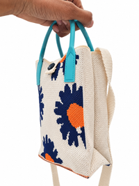 Women’s Blue & Orange Floral Knitted Shoulder Bag – Stylish Sling Bag