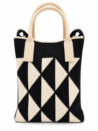 Women’s Black & Cream Geometric Knitted Shoulder Bag – Stylish Sling Bag