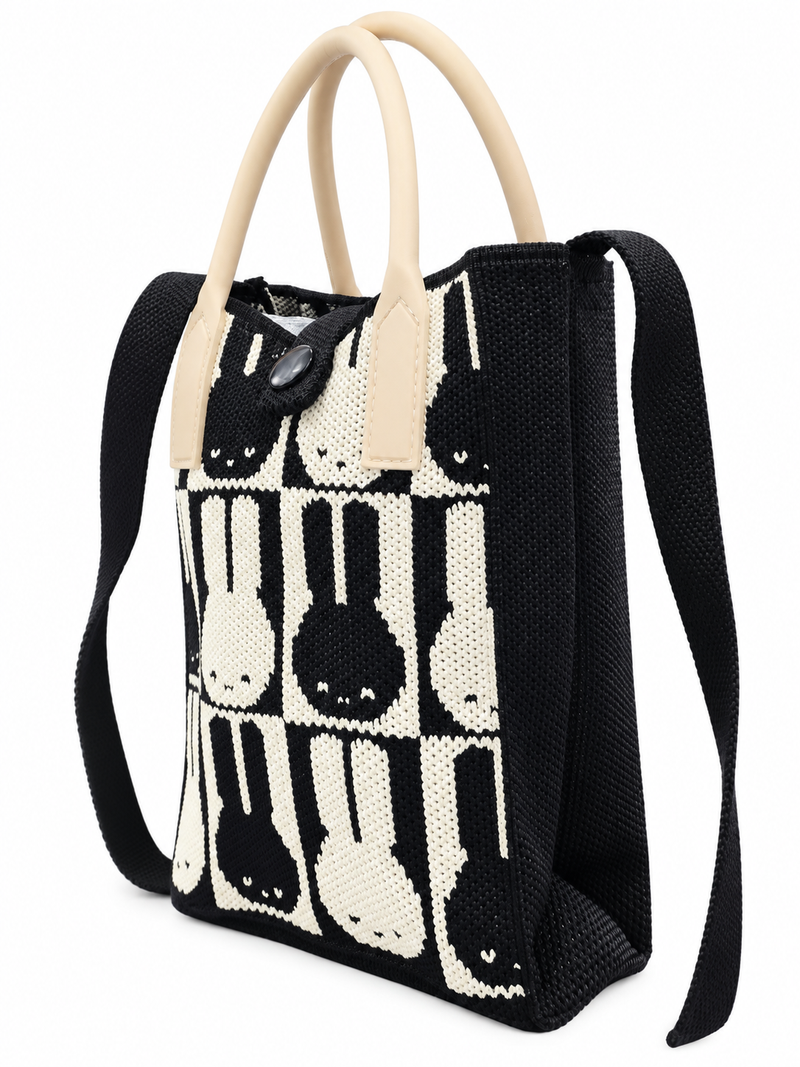 Women's Black & Cream Knitted Bunny Pattern Shoulder Bag