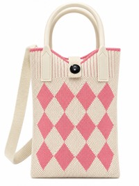 Women’s Pink & White Knitted Mobile Shoulder Bag – Stylish Sling Bag