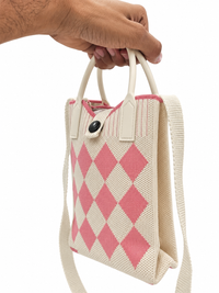 Women’s Pink & White Knitted Mobile Shoulder Bag – Stylish Sling Bag