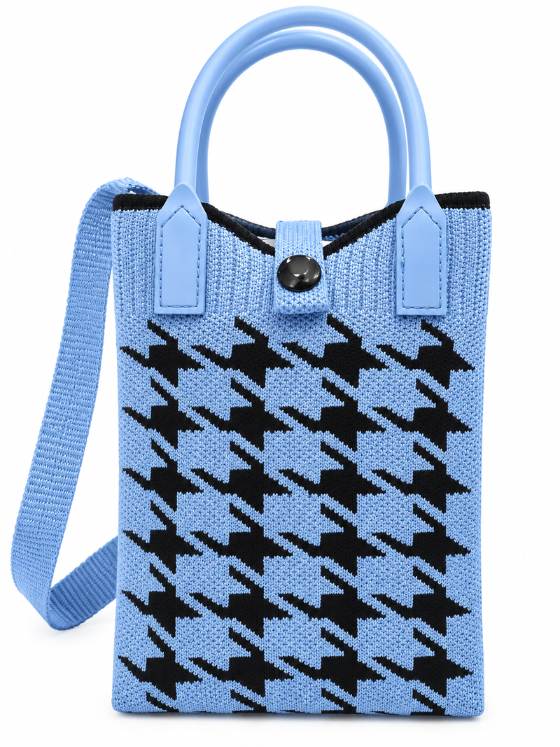 Women's Stylish Knitted Tote & Shoulder Bag – Blue & Black