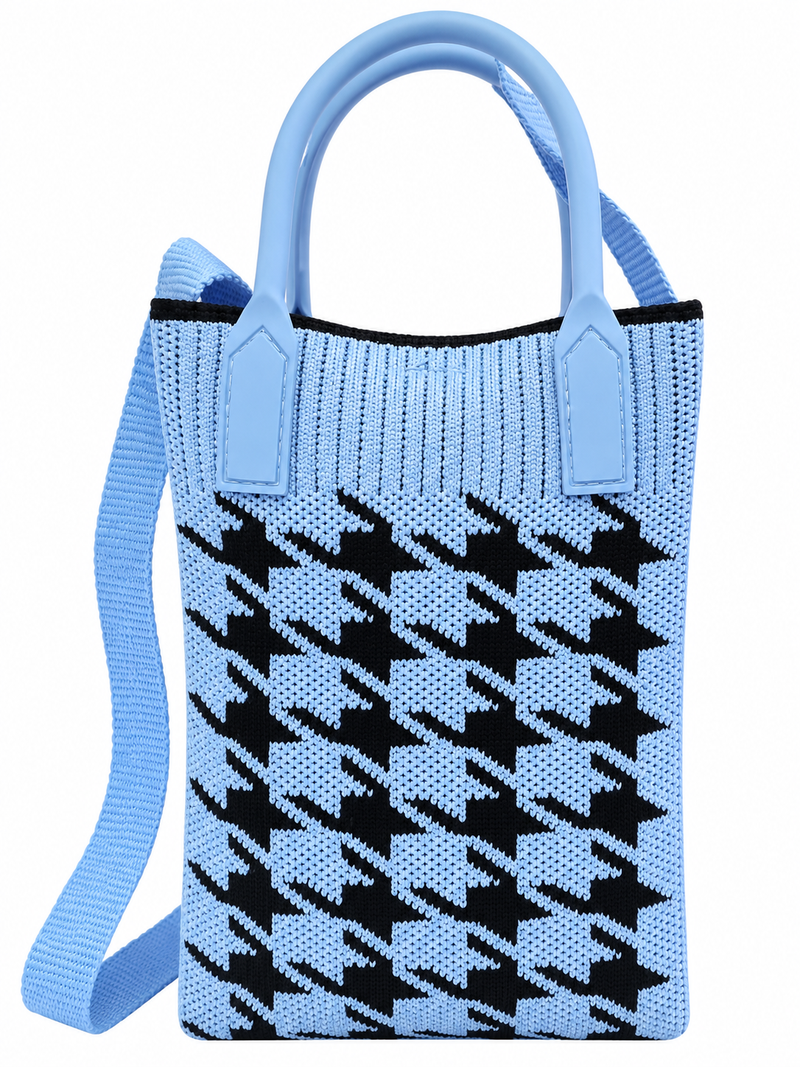 Women's Stylish Knitted Tote & Shoulder Bag – Blue & Black