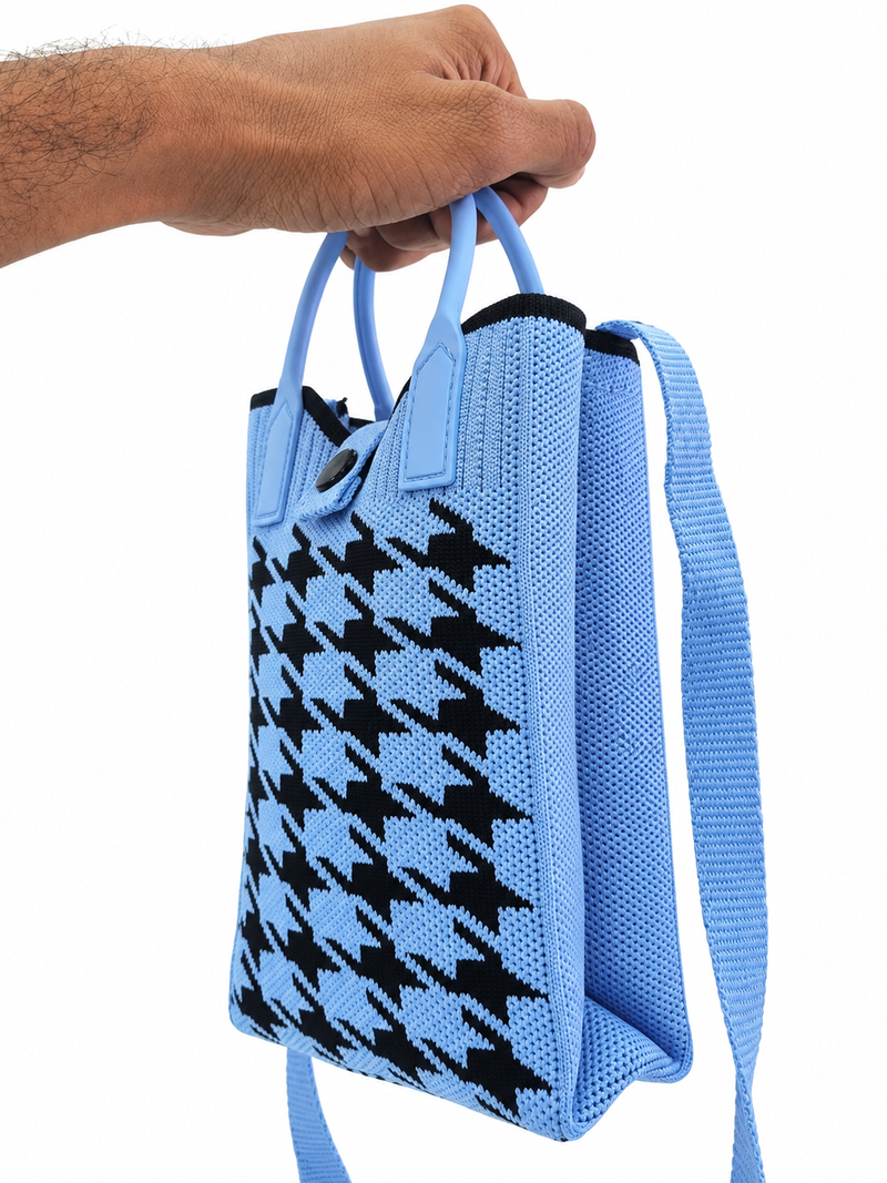 Women's Stylish Knitted Tote & Shoulder Bag – Blue & Black