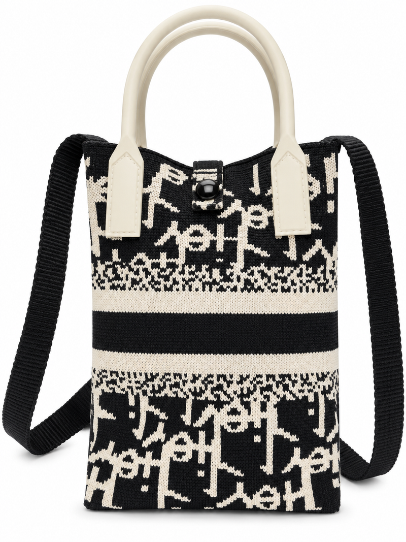 Women’s Black & Cream Knitted Shoulder Bag – Stylish Sling Bag