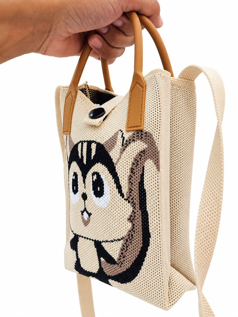 Women’s Cartoon Monkey Knitted Shoulder Bag – Cute Casual Sling Bag