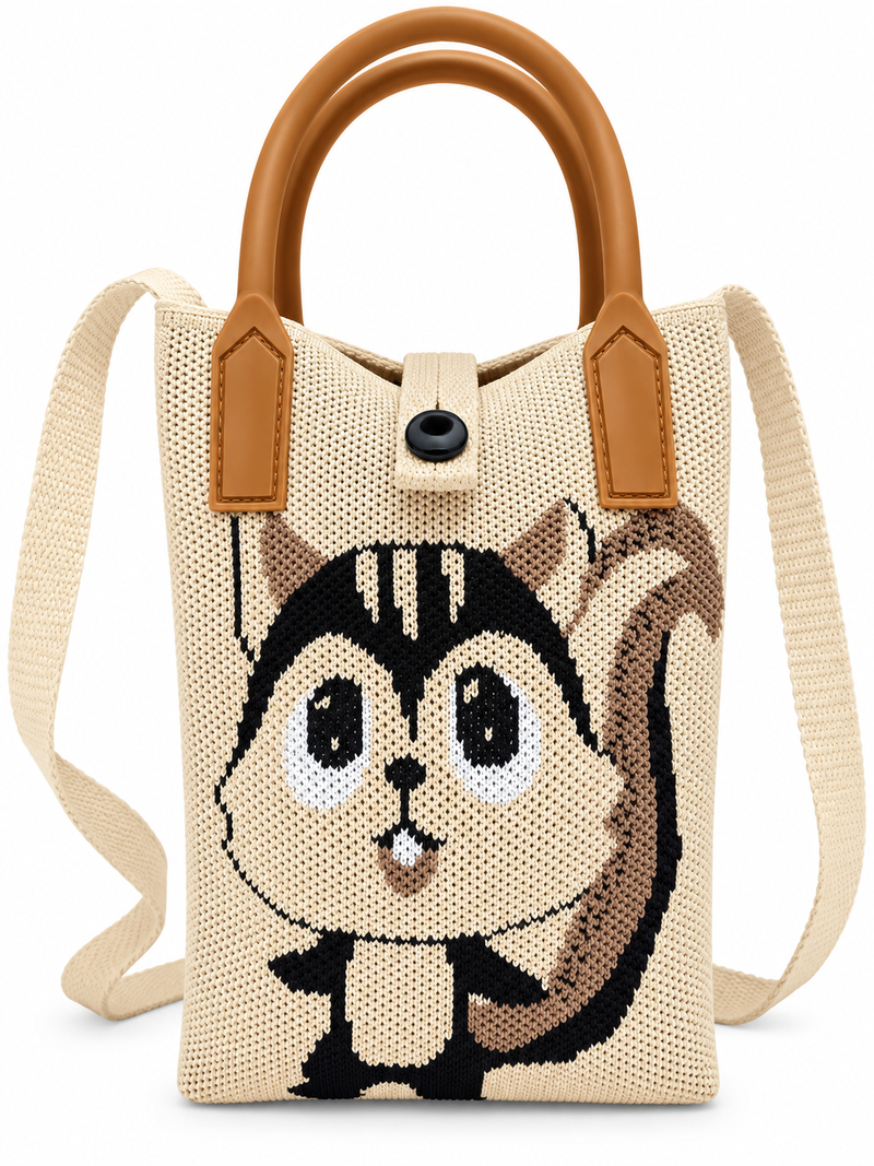 Women’s Cartoon Monkey Knitted Shoulder Bag – Cute Casual Sling Bag