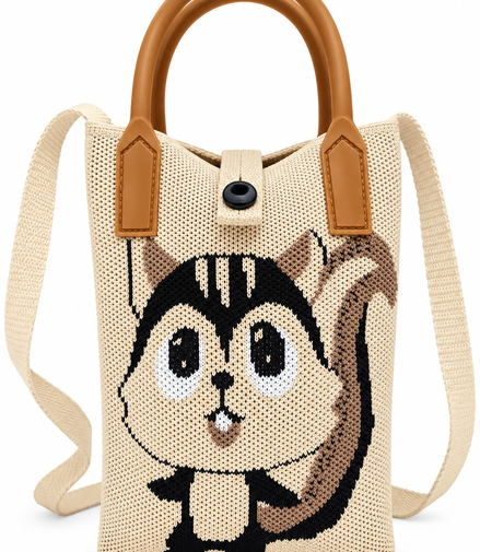 Women’s Cartoon Monkey Knitted Shoulder Bag – Cute Casual Sling Bag
