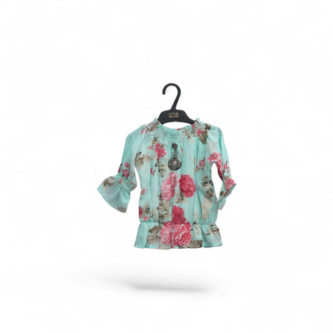 GREEN ROSES FLOWERS GIRLS TOP
