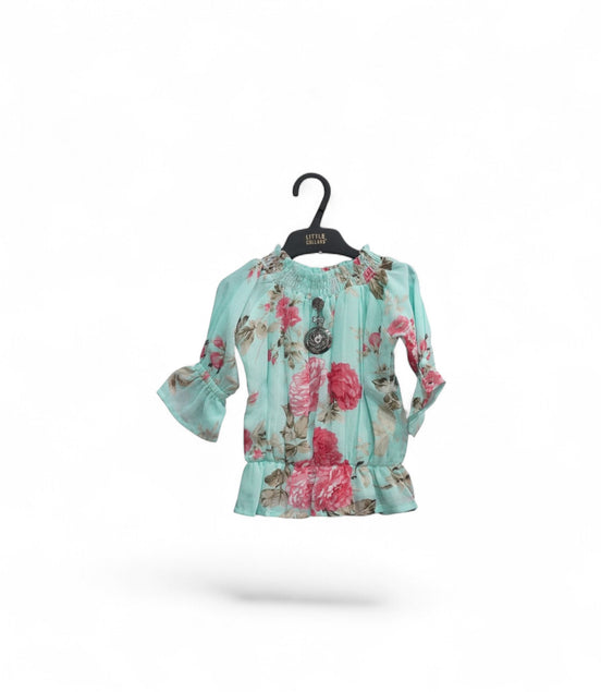 GREEN ROSES FLOWERS GIRLS TOP