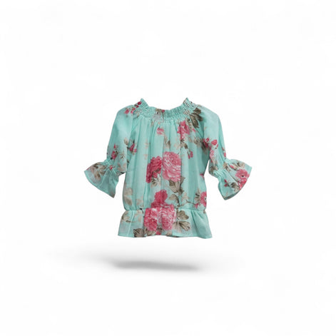 GREEN ROSES FLOWERS GIRLS TOP