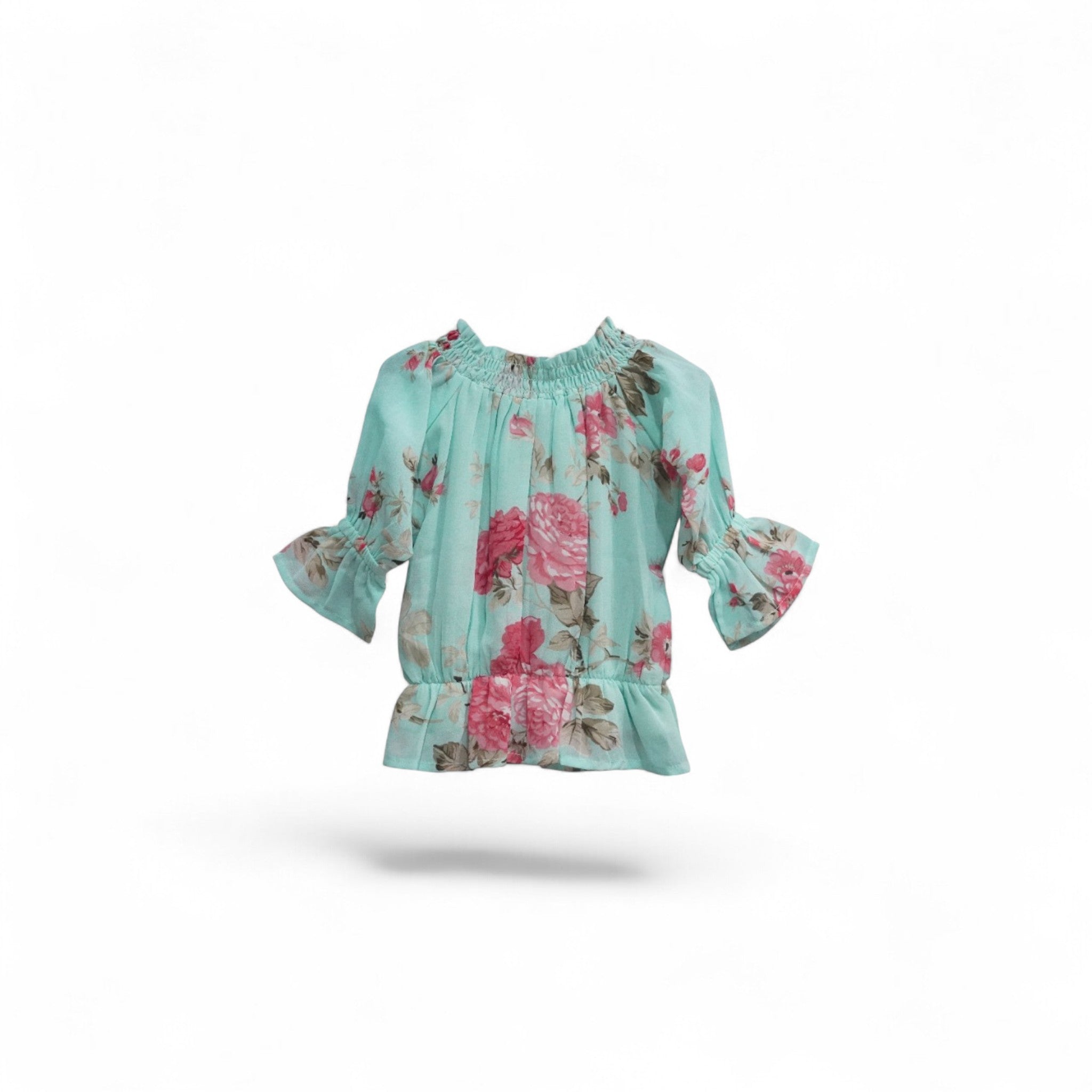 GREEN ROSES FLOWERS GIRLS TOP