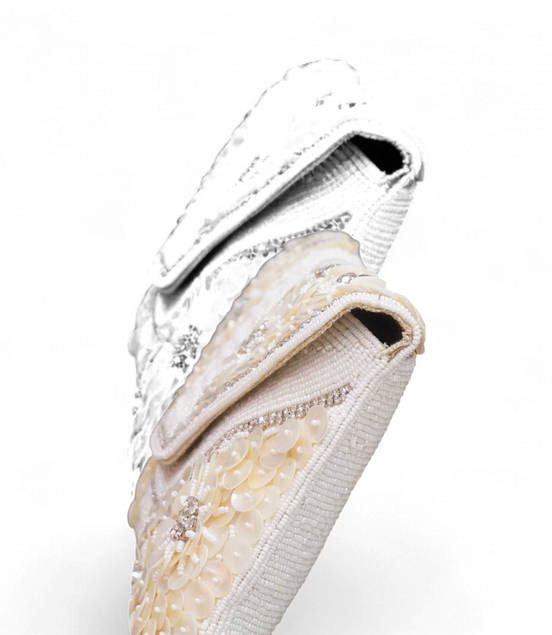 Ivory Sequin & Bead Embellished Evening Clutch Bag