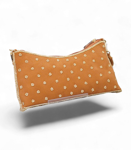 Handcrafted Golden Embroidered Velvet Clutch Bag