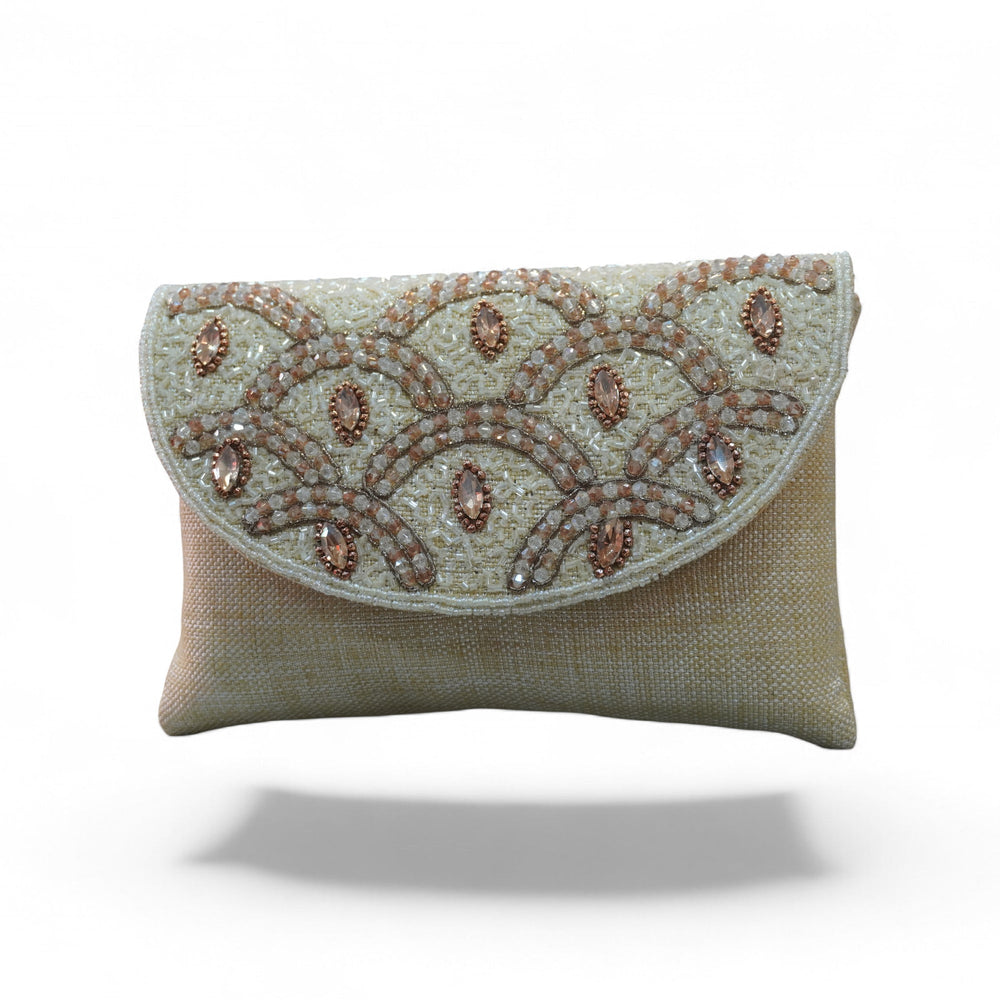 Champagne Elegance Hand-Embroidered Beaded Clutch — front