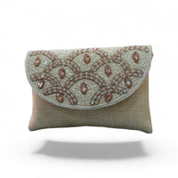 Champagne Elegance Hand-Embroidered Beaded Clutch — front