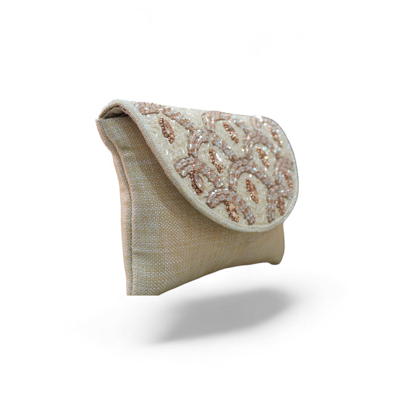 Champagne Elegance Hand-Embroidered Beaded Clutch — angle