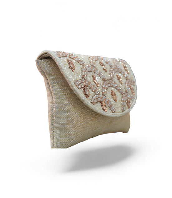 Champagne Elegance Hand-Embroidered Beaded Clutch