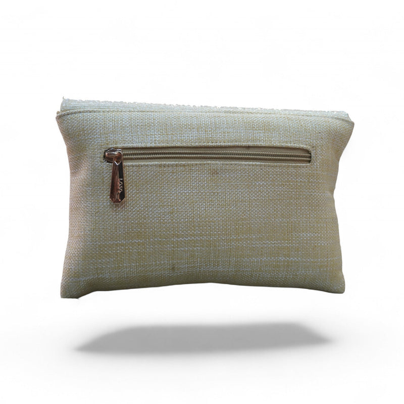Champagne Elegance Hand-Embroidered Beaded Clutch — detail