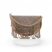 Blush Pearl Crescent Hand-Embroidered Clutch — front