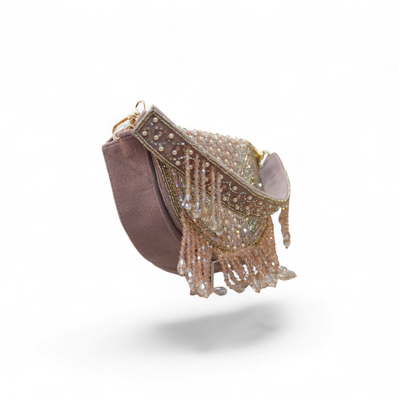Blush Pearl Crescent Hand-Embroidered Clutch — side