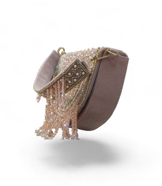 Blush Pearl Crescent Hand-Embroidered Clutch