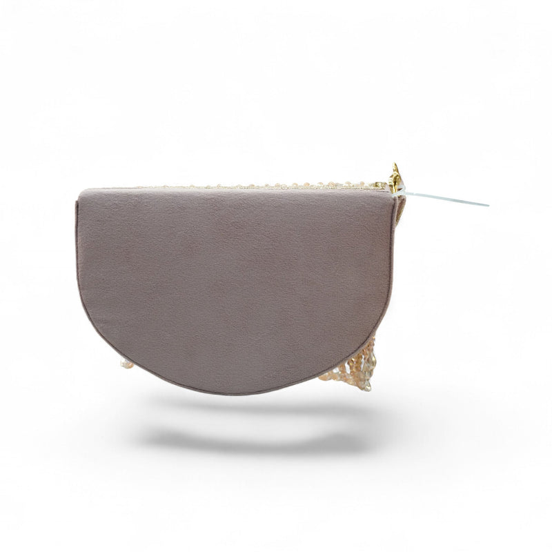 Blush Pearl Crescent Hand-Embroidered Clutch — detail