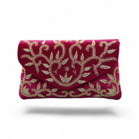 Royal Crimson Velvet Hand-Embroidered Clutch — front