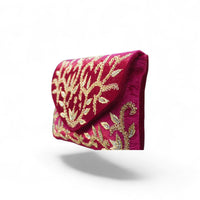 Royal Crimson Velvet Hand-Embroidered Clutch — side