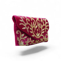 Royal Crimson Velvet Hand-Embroidered Clutch — angle