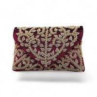 Regal Maroon Hand-Embroidered Velvet Clutch — front